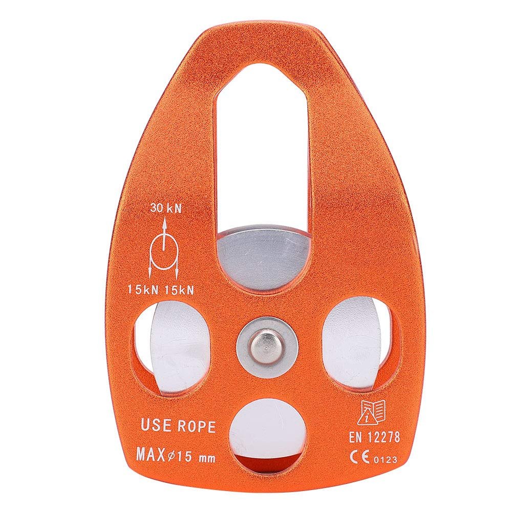 Alvinlite Climbing Pulley, 30KN Fixed Aluminum Side Plate Rope Pulleys Orange Single Sliding Side Plate for Climbing Aloft Work