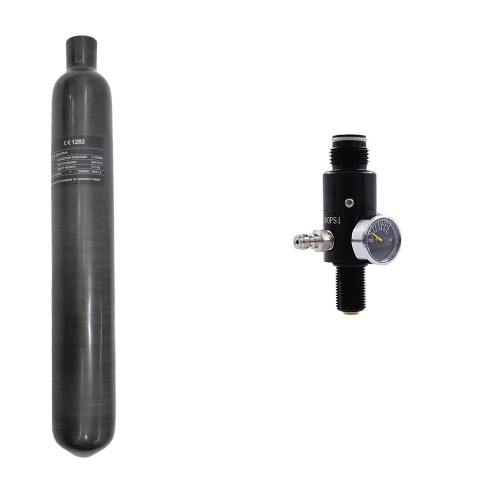TUXING Carbon Fiber PCP Paintball Tank 0.7L 4500psi CE Approved Composite Cylinder with Paintball Regulator Valve Regulator Gauge Output Pressure:1800psi-M18*1.5