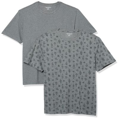 Amazon Essentials Men's Cotton Regular-Fit Short-Sleeve Crewneck T-Shirt, Pack of 2, Cactus/Grey Heather, X-Large