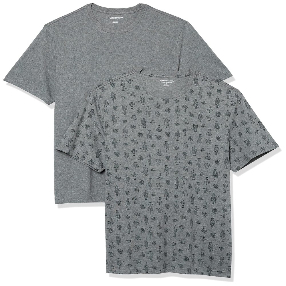Amazon Essentials Men's Cotton Regular-Fit Short-Sleeve Crewneck T-Shirt, Pack of 2, Cactus/Grey Heather, X-Large