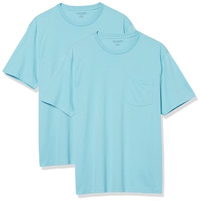 Amazon Essentials Mens T-Shirts, Regular-Fit, Short-Sleeve Crewneck Pocket, Pack of 2, Light Blue, X-Small