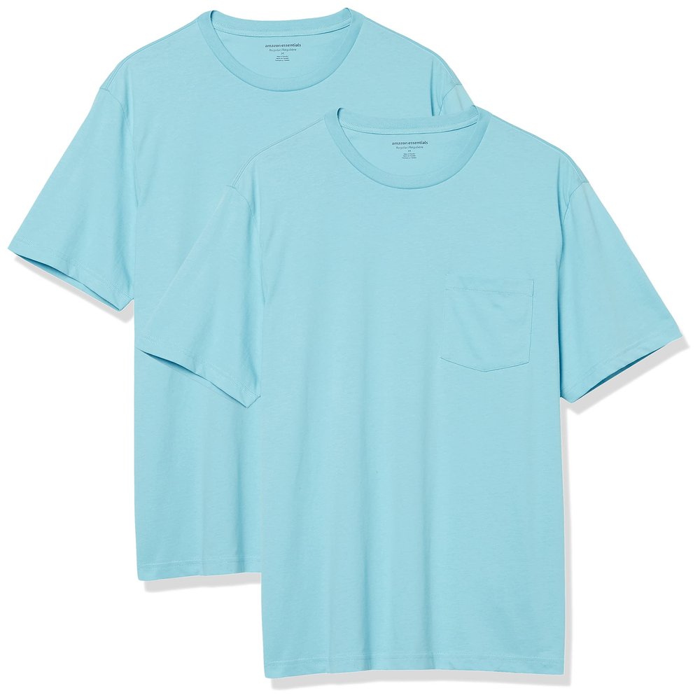 Amazon Essentials Mens T-Shirts, Regular-Fit, Short-Sleeve Crewneck Pocket, Pack of 2, Light Blue, X-Small
