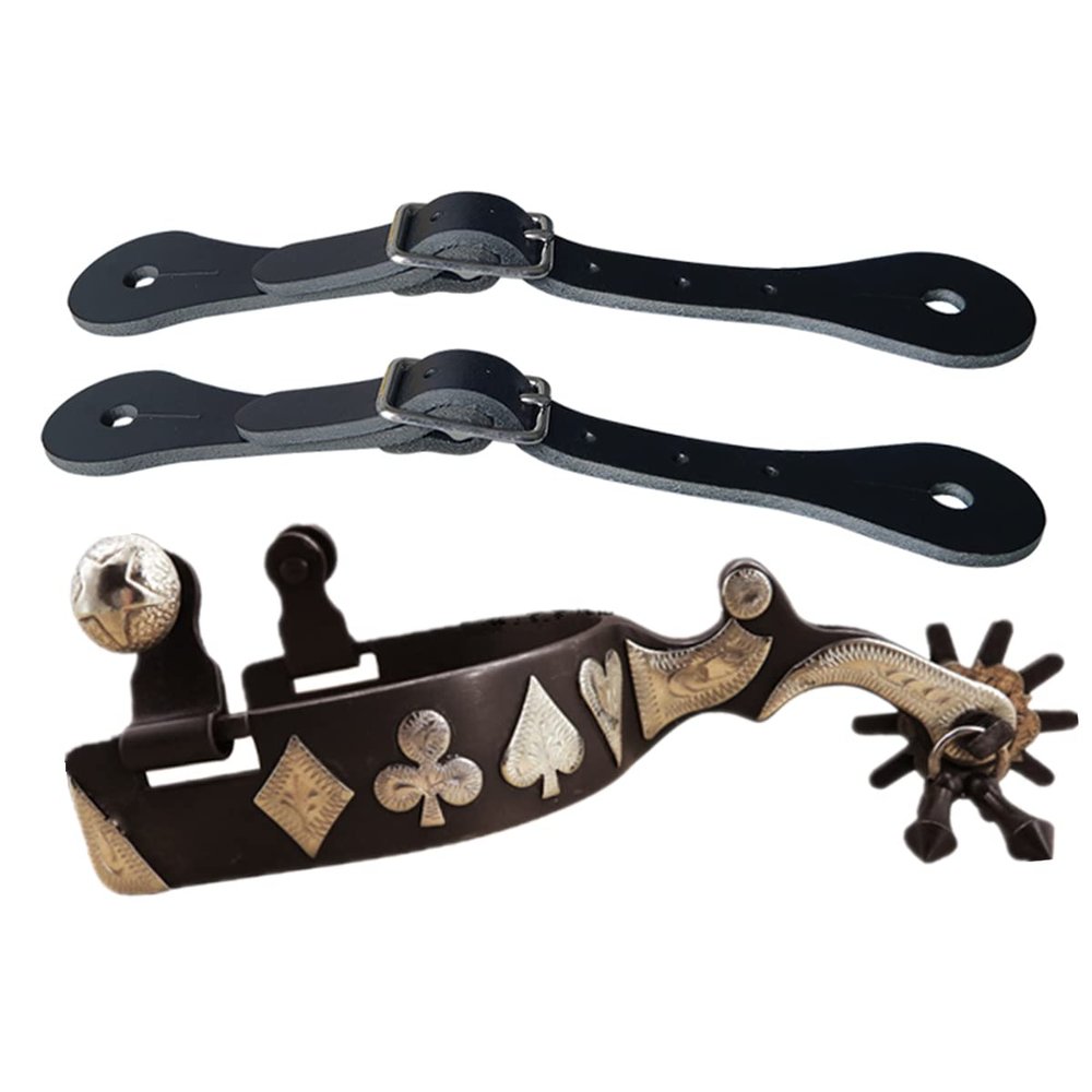 UNISTRENGH a Pair Classical Western Bronze Spurs, Decorative Board Inlaid with German Silver (Brown with The Black Spurs Bind)