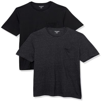 Amazon Essentials Mens T-Shirts, Regular-Fit, Short-Sleeve Crewneck Pocket, Pack of 2, Black/Charcoal Heather, X-Small