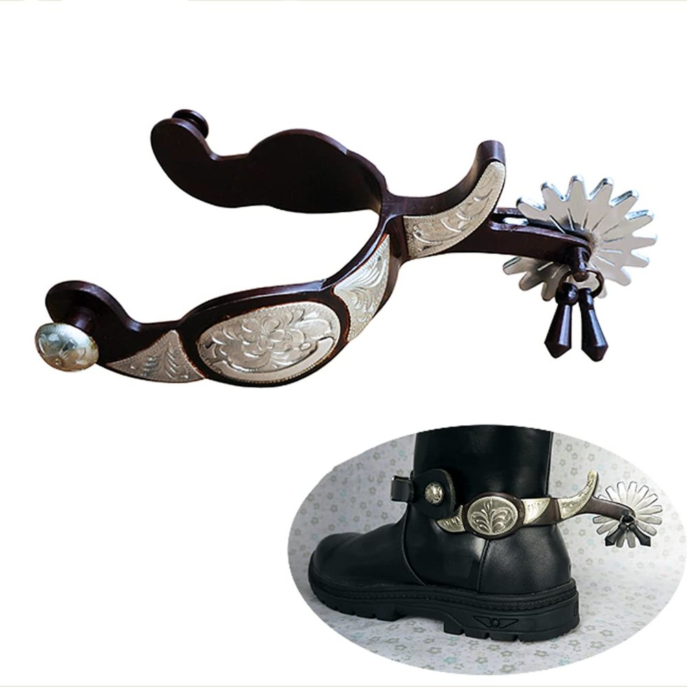 UNISTRENGH a Pair Classical Western Bronze Spurs, Decorative Board Inlaid with German Silver (Silver)