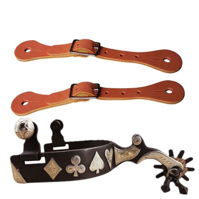 UNISTRENGH a Pair Classical Western Bronze Spurs, Decorative Board Inlaid with German Silver (Brown with The Brown Spurs Bind)
