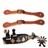 UNISTRENGH a Pair Classical Western Bronze Spurs, Decorative Board Inlaid with German Silver (Brown with The Brown Spurs Bind) view 1