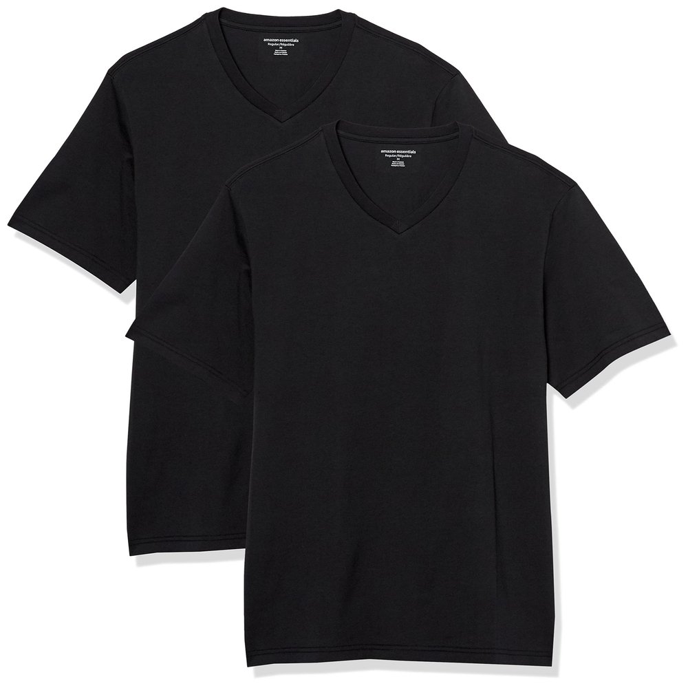 Amazon Essentials Men's Short-Sleeve V-Neck T-Shirts, Pack of 2, Black, XX-Large