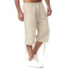 Maryia Men's Cotton Linen Lightweight Summer Beach Cropped Trousers Elastic Waist Casual Yoga Harem Capri Pants Joggers view 2