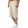 Maryia Men's Cotton Linen Lightweight Summer Beach Cropped Trousers Elastic Waist Casual Yoga Harem Capri Pants Joggers view 4
