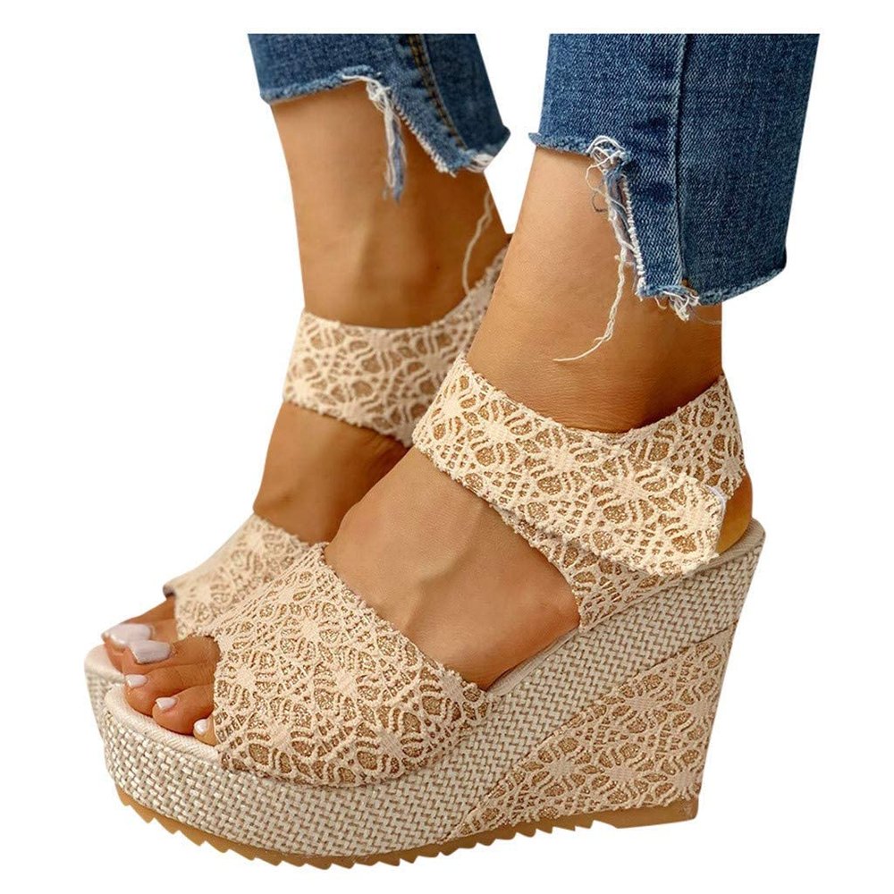 ZBYY Wedge Heels Sandals for Women,Summer Espadrille Platform Wedge Floral Bowknot Open Toe Comfy Dressy Beach Sandals