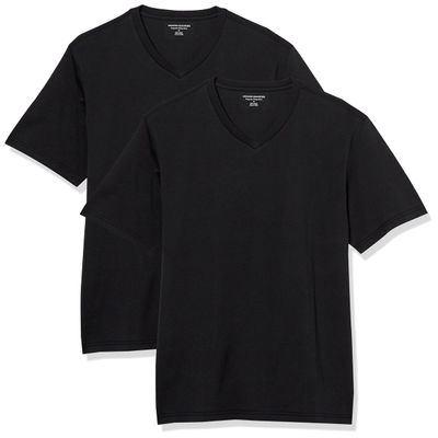 Amazon Essentials Men's Short-Sleeve V-Neck T-Shirts, Pack of 2, Black, Large