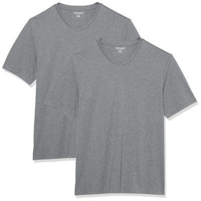Amazon Essentials Men's Short-Sleeve V-Neck T-Shirts, Pack of 2, Grey Heather, Large