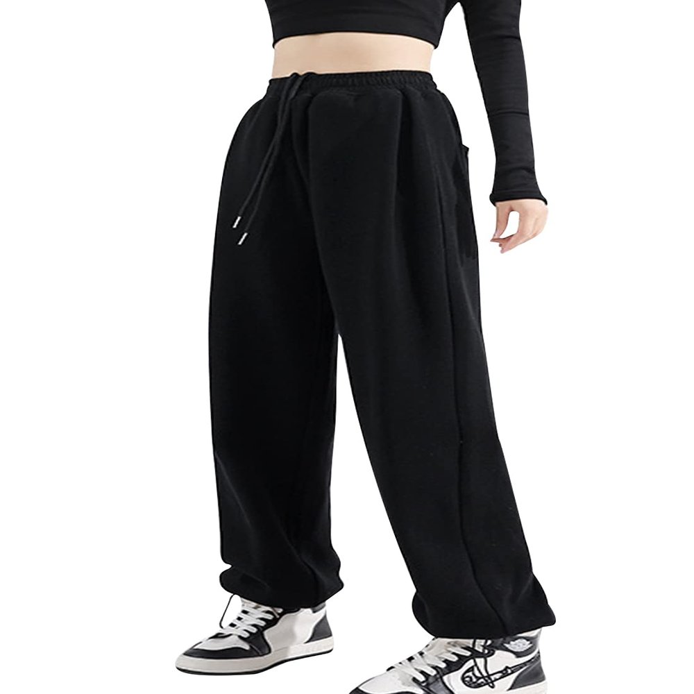 Snoly Women's Cotton High Waist Regular and Thicker Sweatpants, 2 Ways to wear: Wide Leg and Elasticized Leg (X-Small, Black)