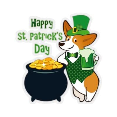 Kiss-Cut Stickers - St. Patrick's Day - Happy St, Patrick's Day - Dog (2"x2", White)