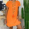 Summer Dresses for Women's Plus Size Short Sleeve Loose Cotton Linen Top Shirt Dress Ladies Knee Length Midi Sundress view 2