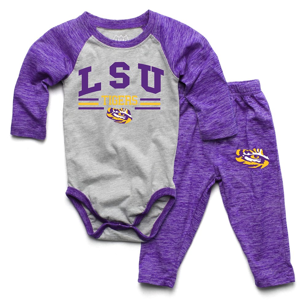 Wes and Willy Baby Sports Fan LSU One Piece and Pant Set 6M