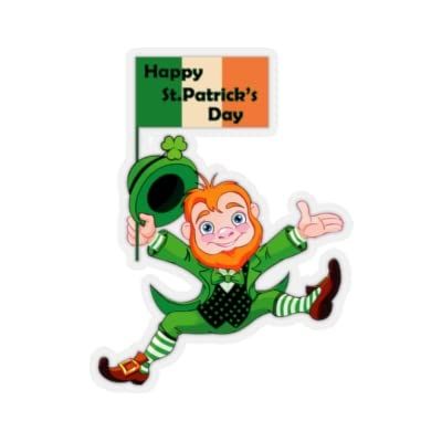 Kiss-Cut Stickers - St. Patrick's Day - Leprechaun-Flag (2"x2", Transparent)