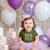 One Floral 1st Birthday Shirt for Baby Girls First Birthday Outfit White on Military Green Shirt 18 Months view 4