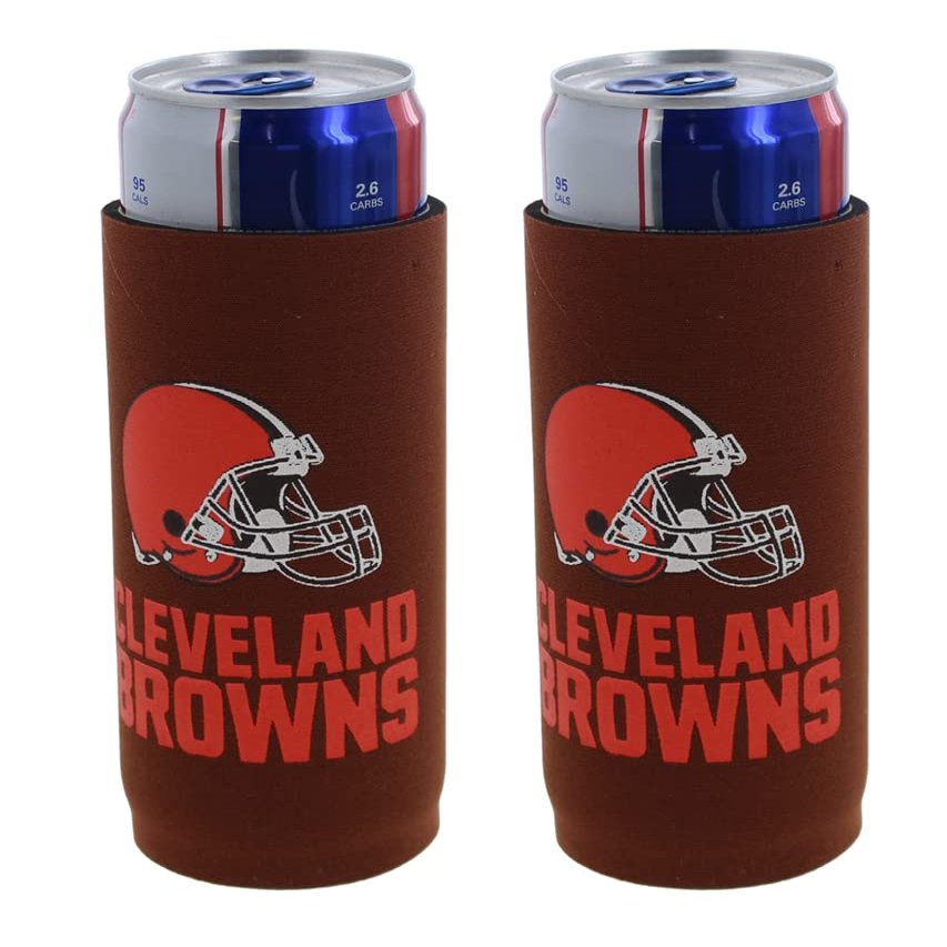 Football 12oz 2-Pack Slim Skinny Can Holder Insulator Beverage Huggie Cooler Coozies (Cleveland (Browns))