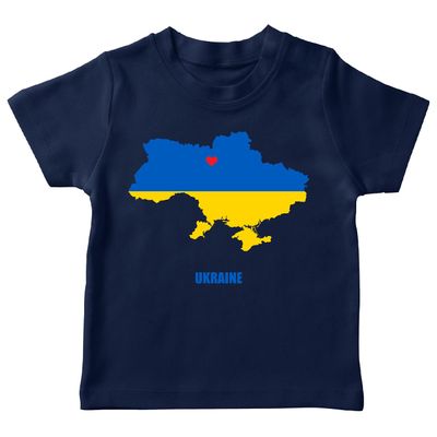 lepni.me Kids T-Shirt Ukrainian Flag Ukraine Map with Kiev Heart Symbol Ukrainians Clothing (5-6 Years Dark Blue Multi Color)