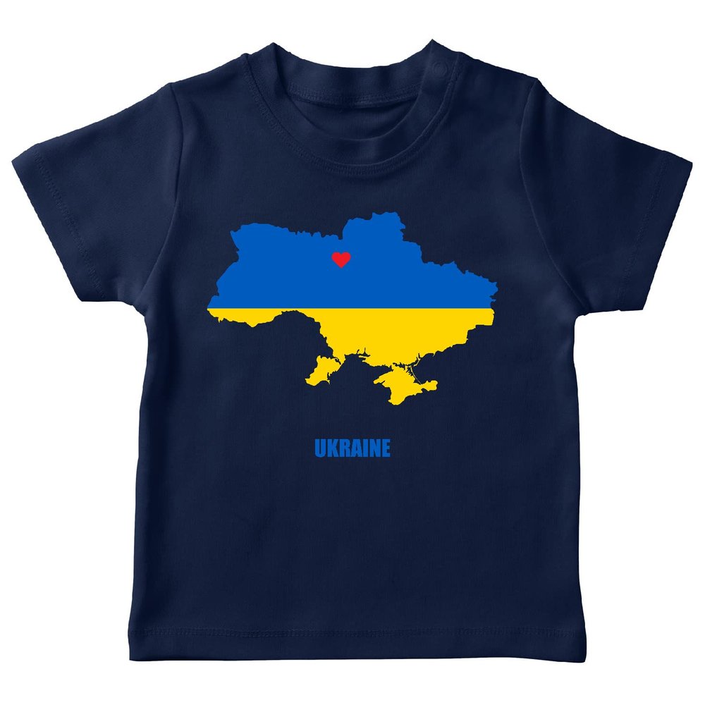 lepni.me Kids T-Shirt Ukrainian Flag Ukraine Map with Kiev Heart Symbol Ukrainians Clothing (5-6 Years Dark Blue Multi Color)