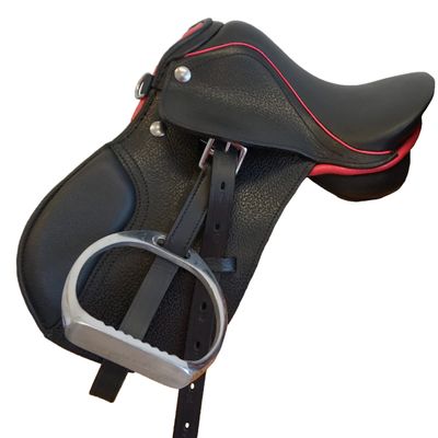 Equitem Leather Rocking Horse, Display or Dog English All Purpose Saddle with Leathers and Irons (Black with Pink)