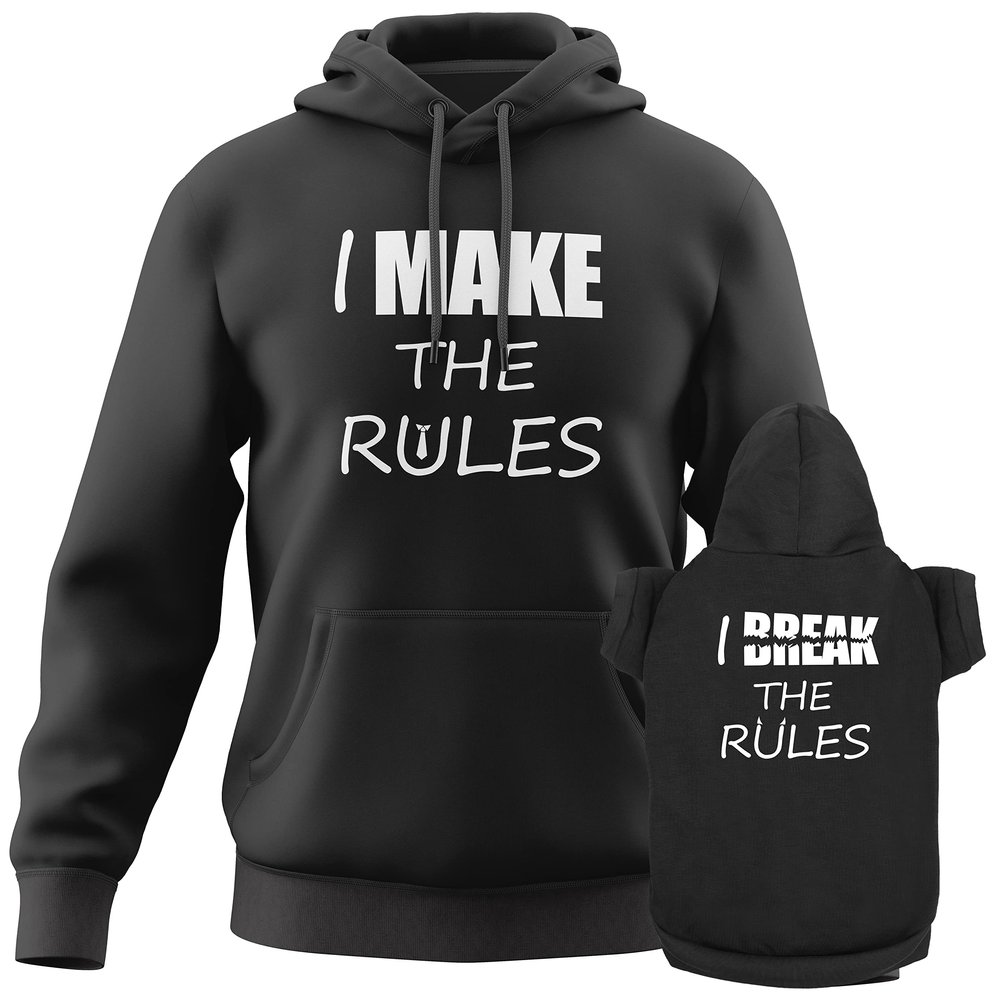 APPARELYN Matching Hoodies for Dogs & Humans - I Make The Rules I Break The Rules Pet & Owner - Soft Dog Sweatshirt Set Black