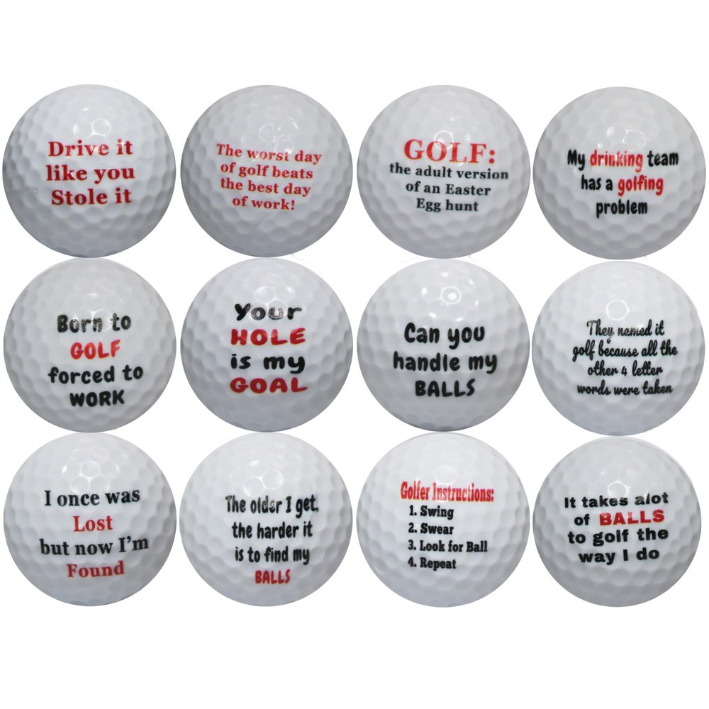 Golf Humor Golf Balls 12-Pack Funny Gag Gift Set for Golfers Novelty Balls with Sarcastic Sayings