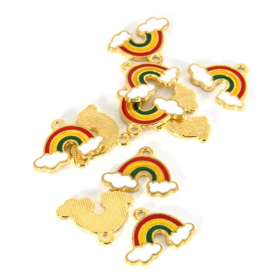 10 Rainbow with Clouds Gold Plated Enamel Dangle Jewelry Pendant Charms with Loop