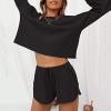 FMCHICO Girls Valentines Day Outfit Women's 2 Piece Knit Outfits Long Sleeve Solid Knit Sweatsuit Sweater Tops Shorts Sets Autumn Outfit Black view 3