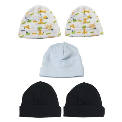 Bambini LS-0473 Boys Baby Caps - Blue Black & Print - One Size - 5 per Pack