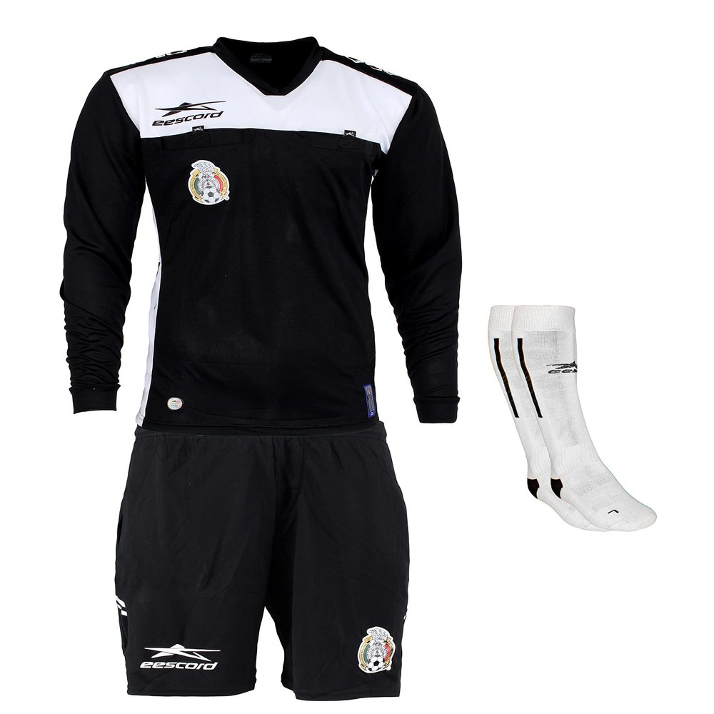 eescord Authentic Official Femexfut Referee Uniform 2022 Arbitro Mexico L/Sleeve (Small, Black)