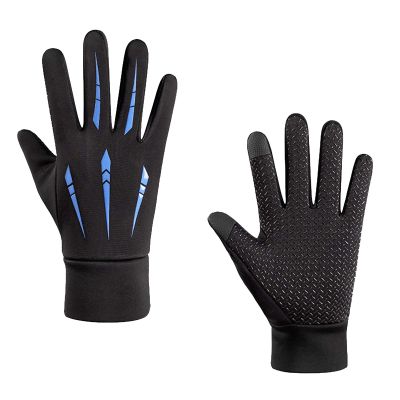 FUFU Gloves Unisex Bicycle Gloves Running Gloves Touch Screen Non-Slip Waterproof Windproof Sports Winter Gloves Cotton Layer Thickening (Color : Blue)