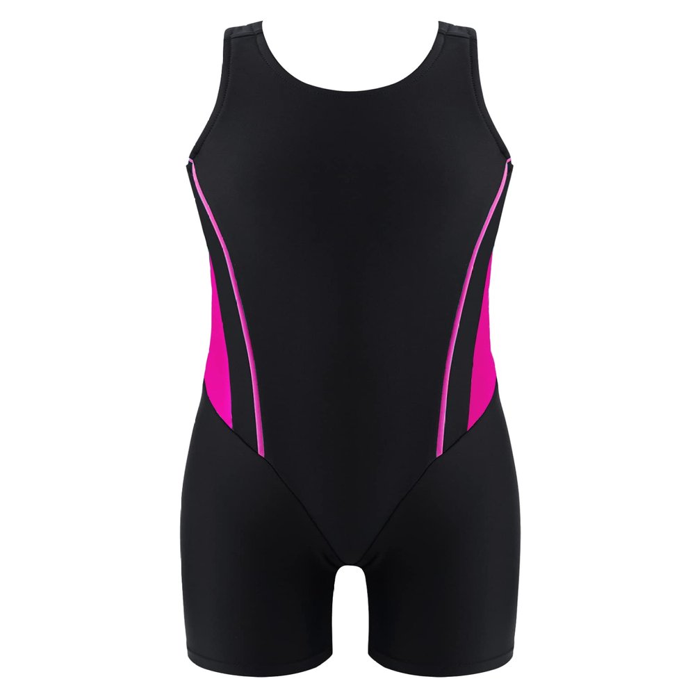 Loloda Kids Girls Boyleg Racerback Short Jumpsuit Swimsuit One Piece Beach Sports Athletic Bathing Suit Rose_Red 8 Years
