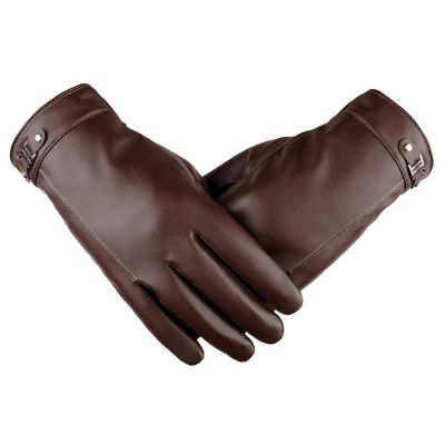 FUFU Gloves Touchscreen Genuine Leather Gloves, Winter Warm Driving Gloves with Soft Cashmere Lining (Color : Brown)