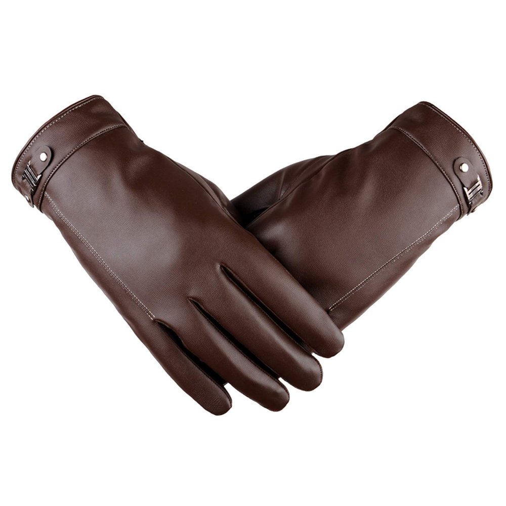 FUFU Gloves Touchscreen Genuine Leather Gloves, Winter Warm Driving Gloves with Soft Cashmere Lining (Color : Brown)