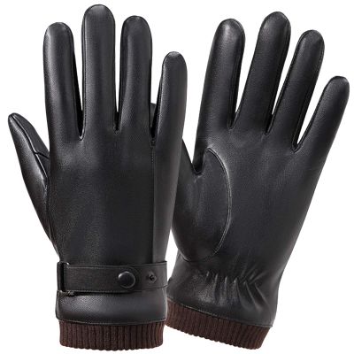 FUFU Gloves Mens Gloves PU Leather Touch Screen Outdoor Winter Gloves Driving Gloves