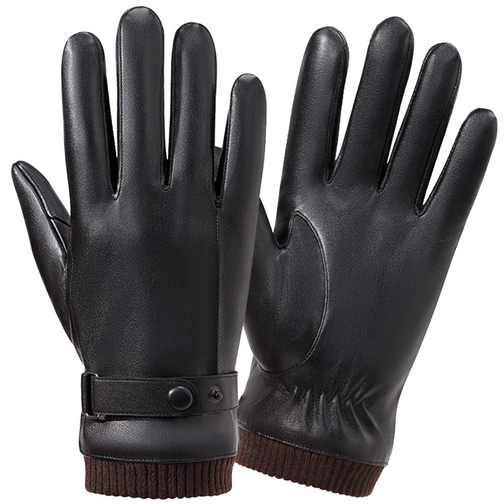 FUFU Gloves Mens Gloves PU Leather Touch Screen Outdoor Winter Gloves Driving Gloves