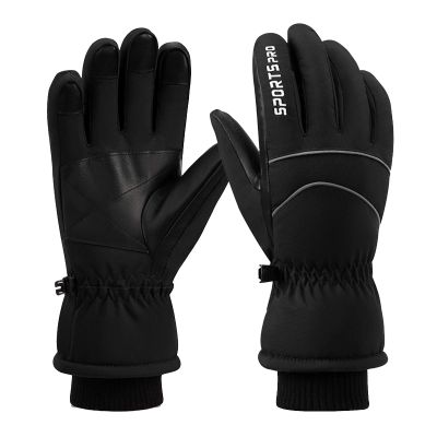 FUFU Gloves Winter Gloves Warm Gloves Thick Lining Gloves Non-Slip Touch Screen Gloves Outdoor Cycling Running (Color : Black, Size : L)
