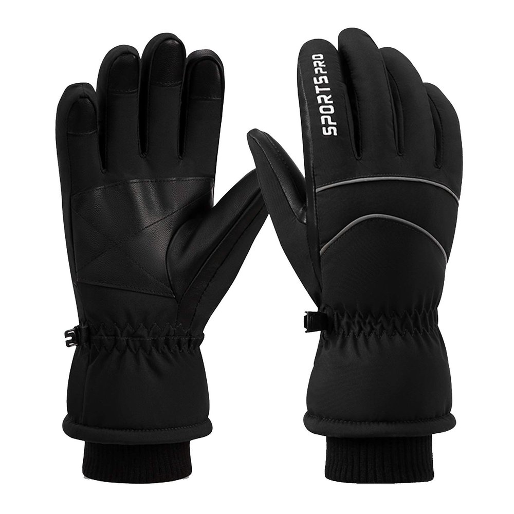 FUFU Gloves Winter Gloves Warm Gloves Thick Lining Gloves Non-Slip Touch Screen Gloves Outdoor Cycling Running (Color : Black, Size : L)