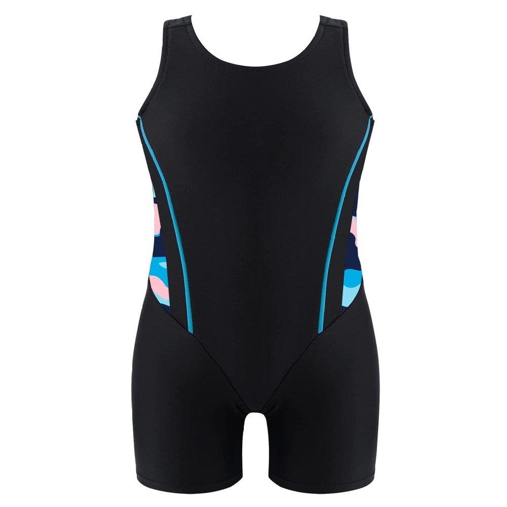 Loloda Kids Girls Boyleg Racerback Short Jumpsuit Swimsuit One Piece Beach Sports Athletic Bathing Suit Blue 10 Years