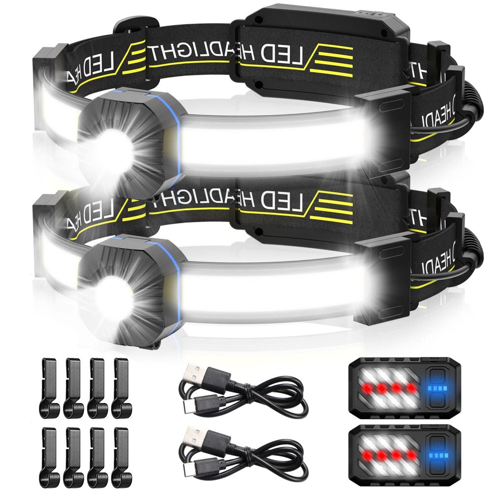 Spriak LED Headlamp, 1000lumens 230 Widebeam Headlight, USB Rechargeable HeadLamp with Red Taillight, Lightweight Waterproof Headband Light for Camping Running Hiking, Hard Hat Headlamp