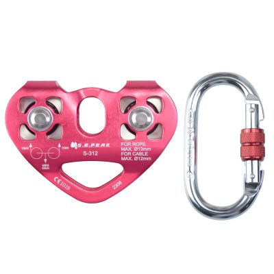 SEPEAK 30kN CE Certified Tandem Speed Double Pulley with 1 Steel 25kN Clip, Zip Line Trolley for Backyard Zipline, Climbing & Rock Rescue Lifting, Fits Cable up to 1/2 Inches/Holds Up to 6750lbs