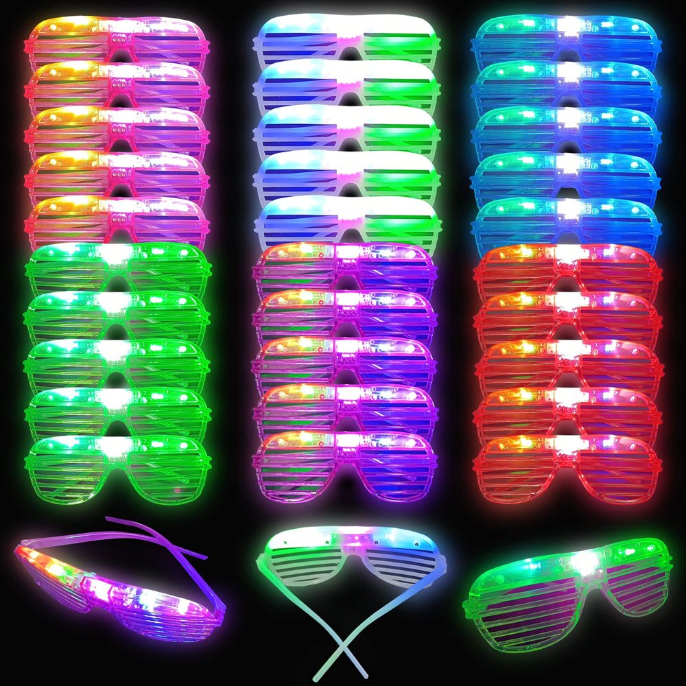 BATWEET 30 Pcs Glow In The Dark Glasses, 6 Colors LED Glasses Bulk Party Supplies for Kids and Adults, Glow Neon Party Favors Toys for Carnival Halloween Christmas Birthday Wedding
