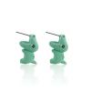 3Pairs Cute Cartoon 3D Dinosaur Bite Earring Set Lovely Handmade Lightweight Tyrannosaurus Shark Dog Hippo Animal Ear Stud for Women Party Holiday Jewely Gift-F shark view 4