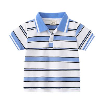 Alvivi Toddler Baby Boys Summer T-Shirt Tops Short Sleeve Turndown Collar Button-up Striped Shirt Blue 5-6 Years