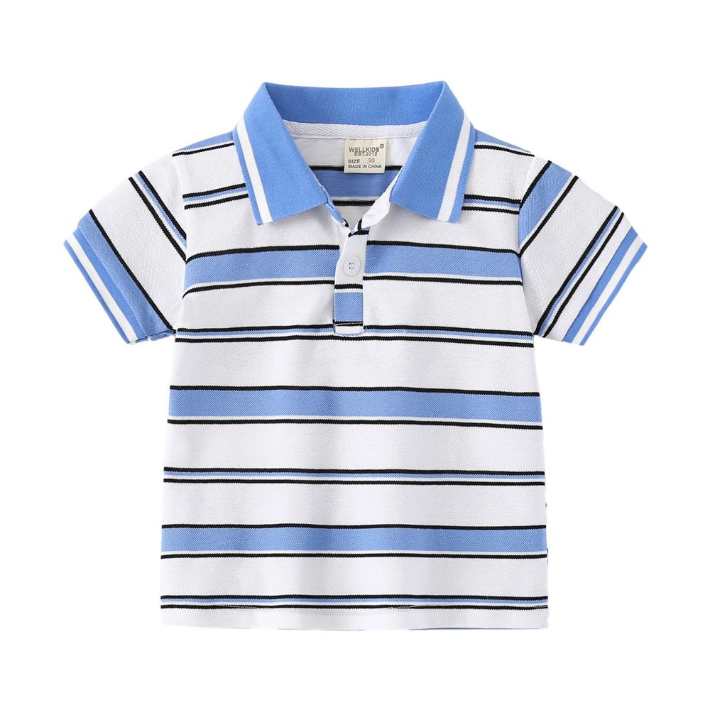 Alvivi Toddler Baby Boys Summer T-Shirt Tops Short Sleeve Turndown Collar Button-up Striped Shirt Blue 5-6 Years