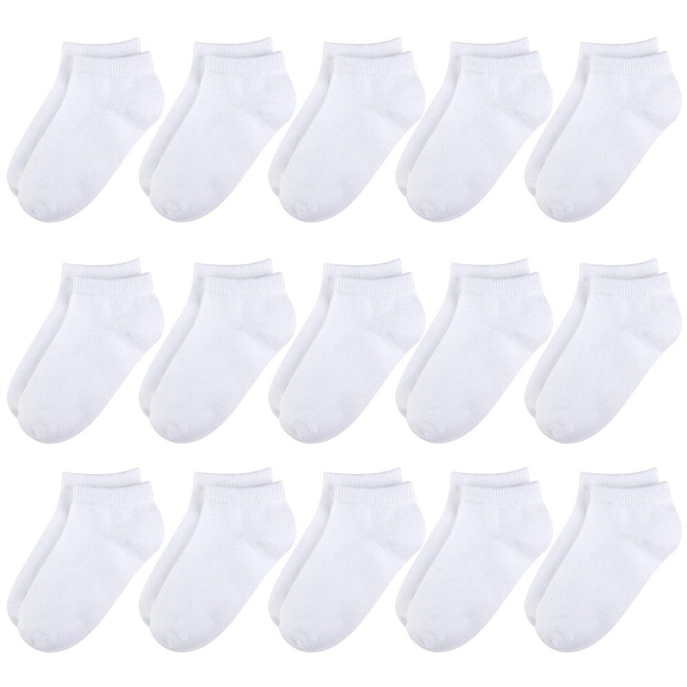 BOOPH Kids Socks for Boys Girls Low Cut Athletic Ankle Socks 9-12 Years White