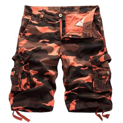 HODZAIW Mens Camo Cargo Shorts Cotton Multi-Pocket Outdoor Camouflage Cargo Shorts Red Wine Camo 36